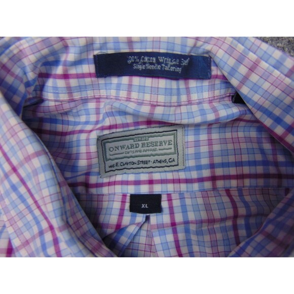 Onward Reserve Shirt Mens XL Blue White Check Linen Wrinkle Resistance - Picture 4 of 8